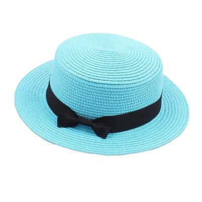 China Retro European and American Striped Panama Hat Beach Sun Hat Bow-tied Straw Hat for sale