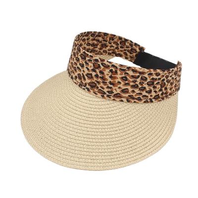 China Foldable Sun Visor Women's Leopard Print Image UV Protection Hat Straw Hat Outdoor Floppy Hat for sale