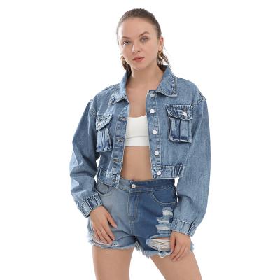 China Blue Denim Jacket Women Jean Jacket Shorts Streetwear Jean Jacket Vintage Custom Made Breathable Women for sale