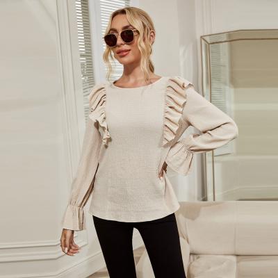 China New Style O Neck Fashion Anti-Shrink Flare Sheaths Women's Shirt Office Blouse For Women for sale