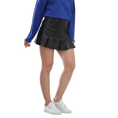 China Waisted Mini Skirt Women's Black Pleated Skirt Autumn And Winter College Style PU Anti-Static Leather Women's Short Skirt High Top for sale