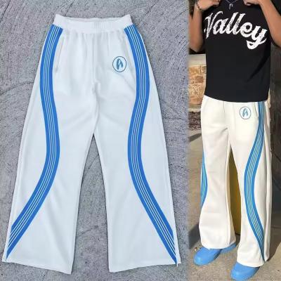 China Men's Custom Streetwear Striped Sweatpants 100% Cotton Wide Leg Flare Sweat Pant for sale