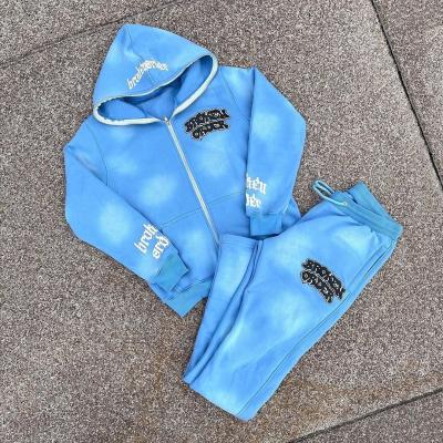 Cina Etichette Unisex Hoodies Maschile Set Custom Full zip up Hoodie Tracksuit Acid Wash Sweatsuit in vendita