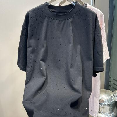 Cina Etichetta Peso pesante T-shirt in strass personalizzato per abbigliamento di strada Over Size Look vintage in vendita