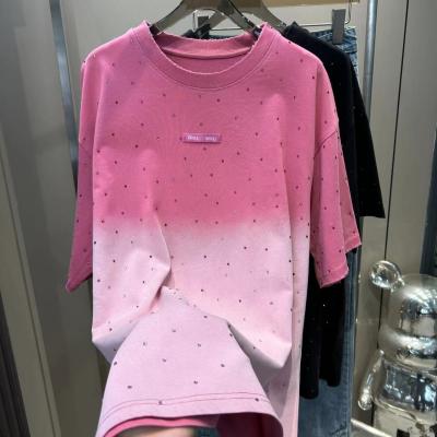 Cina T-shirt da 250 grammi maschili in strass Unisex T-shirt in cotone con lavaggio vintage Oversized Fit in lavaggio acido rosa in vendita