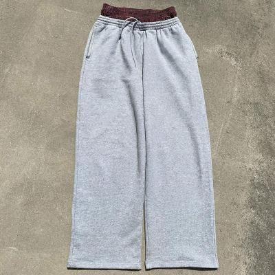 China Custom Wide Leg Sweat Pants Cotton French Terry Double Waist Straight Trackpants for Men for sale