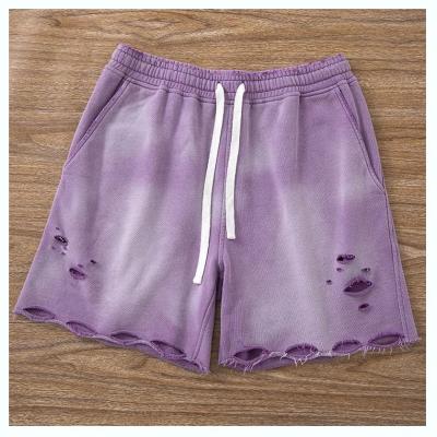 China Acid Wash Cycling Shorts Distressed Ripped Hole Acid Washed Sweat Shorts Breathable Fabric for sale