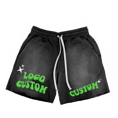 China Custom Screen Puff Printing Mens Sweat Shorts in Acid Washed Streetwear Hip Hop Style for sale