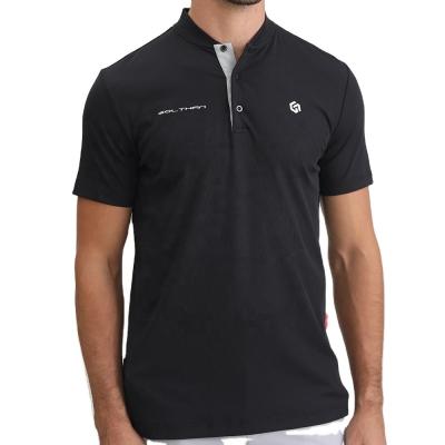 China 2024 Design Mandarin Collar Embroidered Rubber Silicone Logo Slim Fit Golf Polo T Shirts for sale