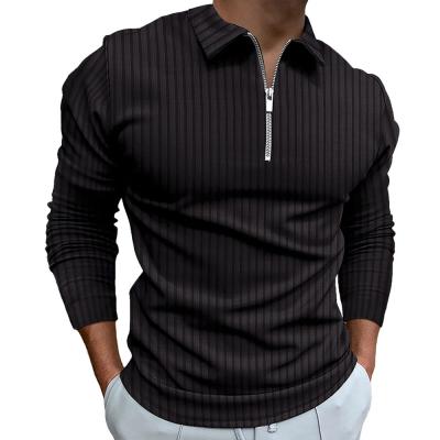 China Custom Polo T Shirt for Men Luxury Half Zip Up Neck Ribbed Business Casual Tee Shirts for sale