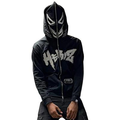 China 500 gsm Heavyweight Cotton Double Hoods Printed Custom Hoodies Full Face Zip Up for Men for sale