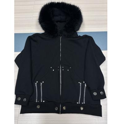 China Custom Winter Fleece 100% Cotton Thick Blank Faux Fur Zipper Hoodie with Fur Hood for sale