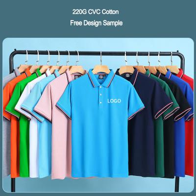 China Silk Screen Printing Custom Logo Solid Color Plain Blank Prime CVC Cotton Polo Shirts for sale