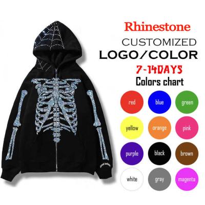 China Custom Design Full Zip Up Hoodie with Double Layer Embroidery and Rhinestone Bling for sale