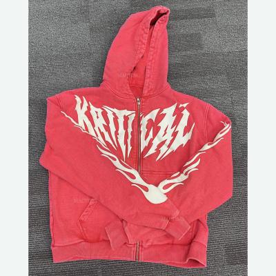 China Custom Hoodies Lined or Custom 100% Cotton Puff Printing Streetwear Acid Washed Heavyweight Zip Up Hoodies for sale