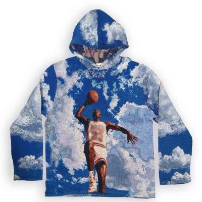 China Anti-Shrink Heavyweight French Terry Oversized Printed Mens Woven Anime Tapestry Hoodie for sale