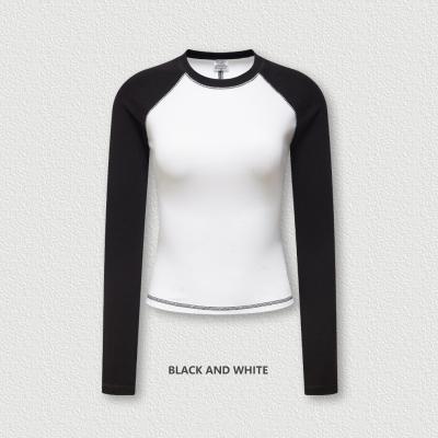 China 5xl 4xl 3xl 100 Cotton Long Sleeve T Shirts O-Neck Collar Women'S Y2k Vintage Contrast Raglan White for sale