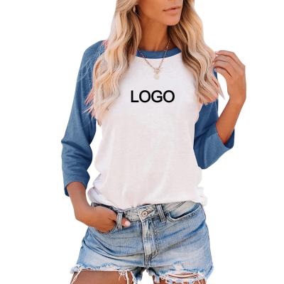 Chine 6xl 4x 3/4 manches veste avec chemise à manches longues Femmes Polyester coton équipe Cou blanc Raglan Baseball Jersey T-Shirt à vendre