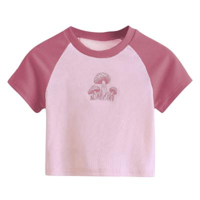 China Customize Pattern Type Women's Short Sleeve T-shirt Pink Print Mushroom Sexy Casual for sale