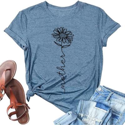 China Heat-transfer Printing T Shirts for Women Summer Mothers Mama Sunflower Flower Casual for sale