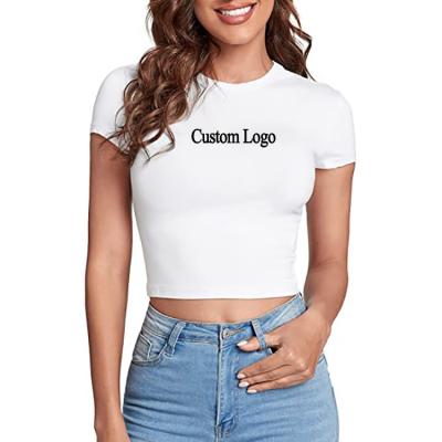 China Sustainable 2023 Custom Polyester Plain T-shirt for Women Summer Baby Tee Y2k Crop Tops for sale