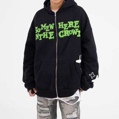 China Custom Unisex Y2k Streetwear Zipup Hoodie with 3D Puff Print and Full Zip Closure for sale