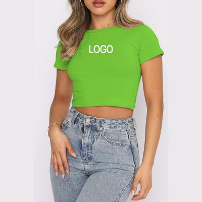 China Y2K Short Sleeve Crew Neck Polyester Basic Tee for Women Customized Crop Top T Shirt for sale