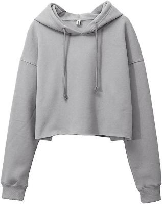 Cina Maglietta in poliestere con cappuccio Short Casual Sporty Hoodie per donne con cappuccio crop top in vendita