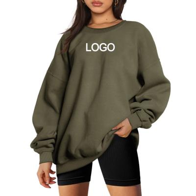 China Style Casual Solid Women'S Oversized Lightweight Cotton Polyester Sweatshirt Crew Neck for sale