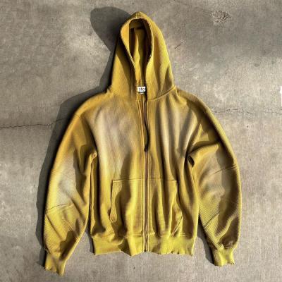 China Vintage Sun Faded Acid Wash Waffle Knit Hoodies for S-6XL or Custom Size Streetwear for sale