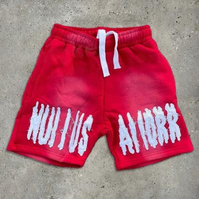 Cina Red running acid wash pantaloncini in difficoltà set Vintage Style Sun Fade Sweat Shorts Logo ricamato in vendita