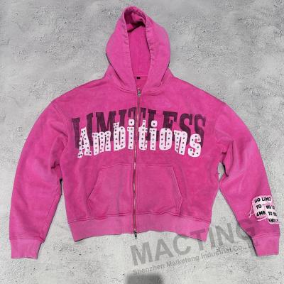 China Custom Streetwear Vintage Washed Hoodie with 800 Grams Fabric Weight and Rhinestone for sale