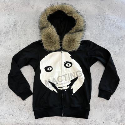 China Custom Winter Thick Faux Fur Hooded Zip Up Hoodie in Boxy Cropped Zipper Jacket Style for Men for sale