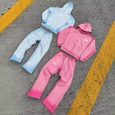 China Custom Vintage Jogging Set Zip Up Acid Wash Tracksuit SweatsuitsHoodie and Flared Sweatpants Track Suit for Men for sale