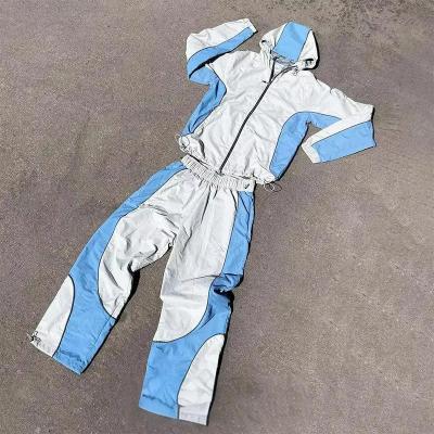 China Custom Sweatsuit Embroidery Zip Up Jacket Jogger Sets Color Block Nylon Sweat Pants Windbreaker Tracksuit for Men for sale