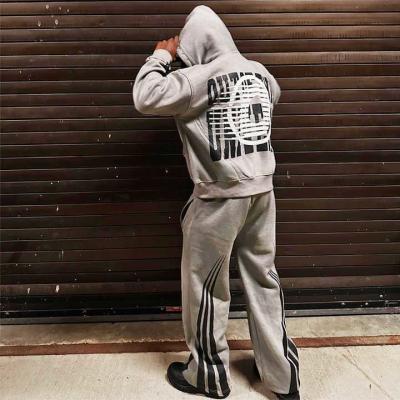 China Custom Screen Print Rhinestone Tracksuits Zipper Acid Wash Sweatsuit Vintage Hoodie Track Sweatpants and Hoodie Set for Men for sale