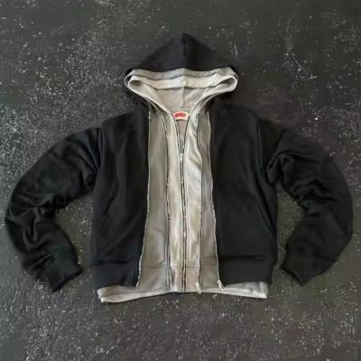 China OEM Custom Three Layers Hoodies Cropped Triple Hoodie For Men 3 layered hood hoodie Zipper for sale