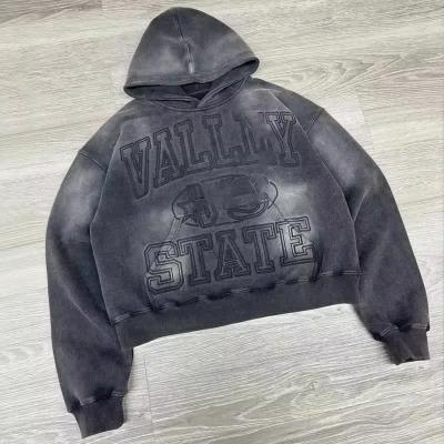 China Oem Clothing Manufacturers Pullover Cotton Sun Faded Oversized Streetwear Vintage Acid Wash Distressed Embroidered Hoodies for sale