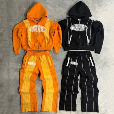 China Custom Color Blocked Sweat Suits Patchwork Hoodie and Sweatpants Set Heavyweight Baggy Tracksuits for Men Women for sale