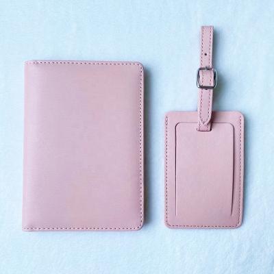 China Free Shipping Pink Gray Turquoise PU Leather Passport Holder And Luggage Tag Set Of Cheap Passport Travel Promotional Gifts for sale