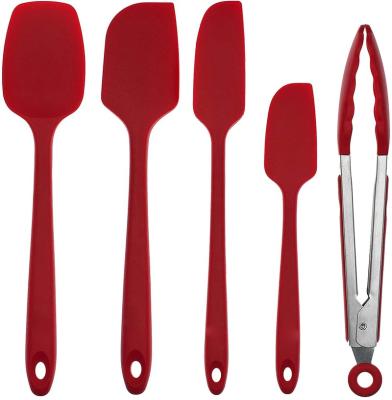 China Traditional Heat Resistant Silicone 4 and 1 Kitchen Rubber Spatula Tongs Set Non-Stick Seamless Design with Stainless Steel Core for sale