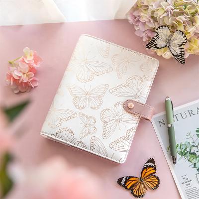 China Ring Metal Binder Organizer Planner Rose Gold Butterfly Stamping Loose-leaf A5 Personal PU Leather Notebook Softcover Refillable Cover 6 for sale