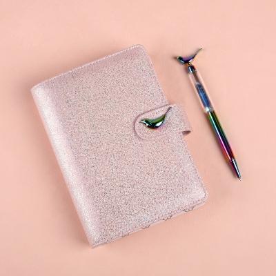 China Loose Leaf Softcover Refillable 6 Ring Metal Binder Organizer Planner Personalized Glitter Sparkle PU Leather A6 Notebook Diary Cover for sale