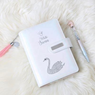 China Silver Glitter PU Refillable Sparkle Softcover Loose Leaf 6 Ring Metal Binder Organizer Planner Leather A6 Notebook Diary Cover for sale