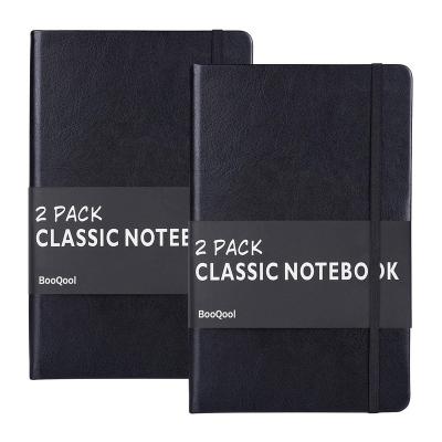 China A5 Hardcover Lined Notepads Business Planner Travel Journal PU Black Writing Leather Diary Notebook For Men With Elastic Band for sale