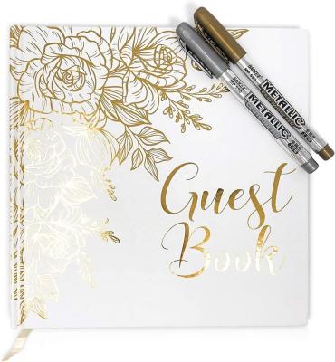 China Thick Hardcover Paper Wedding Guest Book Photo Album with Gold Foil Gilded Edges with Two Metallic Markers for sale