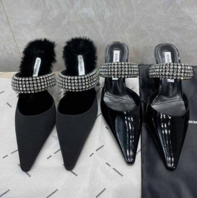 China The other aw king autumn and winter new one-character with water drill headed bag black head female high heels for sale