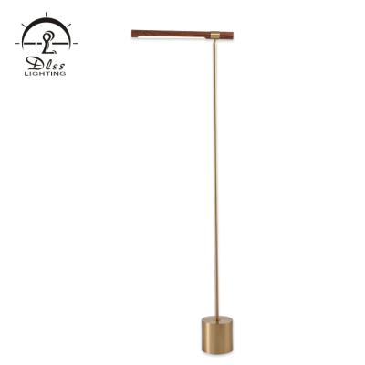 China Modern Home Bedroom Decoration Vintage Design Brass Wood Shade Led Stand Brass Floor Lamp for sale