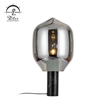 China 2020 Latest Design Contemporary Creative Iron Bedroom Lighting Glass Marble Desk Lamp G9 for sale