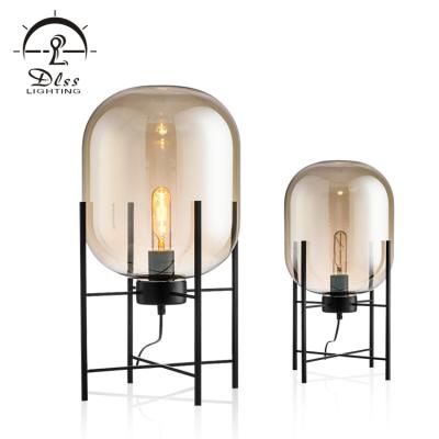 China Contemporary European Style Bedroom Decorative Table Lamp Smoked Transparent Glass E27 Bedside Table Lamp for sale